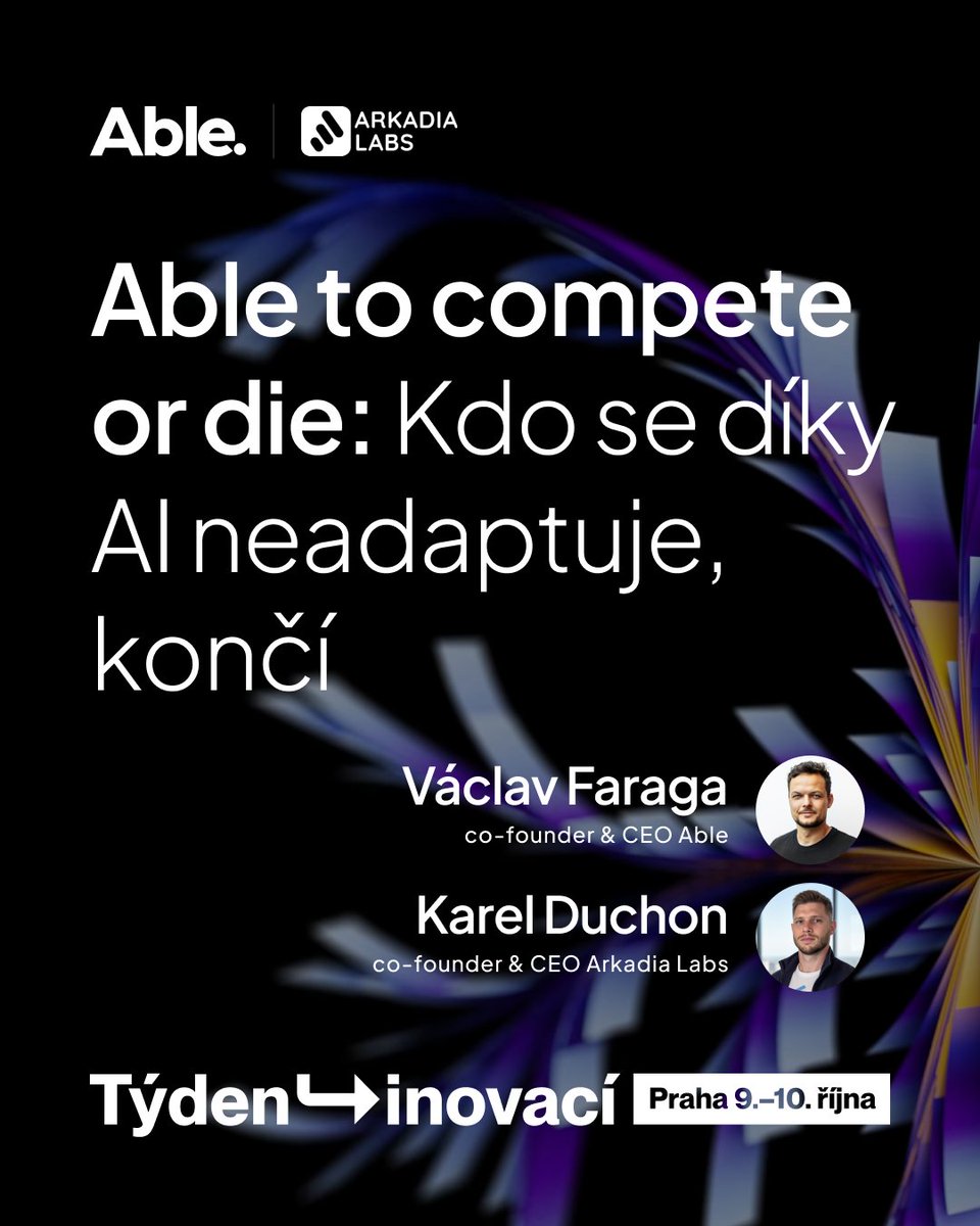 VFaraga's tweet photo. Už tenhle čtvrtek máme v Praze na Týdnu inovací praktický workshop na téma námi vyvinutých adaptivních AI systémů, které lze implementovat do struktury firem v řádech pár dní či týdnů.

Potkat nás můžete 9. 10. od 11 hodin v Edison Room.
https://t.co/SnbXIWwKgt https://t.co/gOyVjXm78X