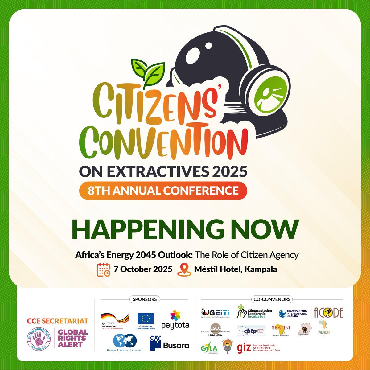ACODE_Uganda's tweet photo. Happening Now!!

The 8th Citizen’s Convention on Mining #CCE_Ug2025. 

Please use the details below to virtually join in and participate in the session.

Platform: Zoom
Webinar ID: 814 2752 8865
passcode: 119377

#CCE_Ug2025 | #ExtractivesUG | #EnergyFuture | #CitizenAgency https://t.co/65kp5EOPVS