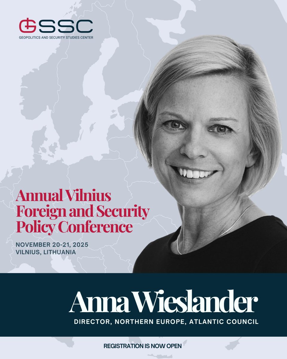 Geopolitics and Security Studies Center (@gssc_lt) on Twitter photo From transatlantic ties to Nordic defense 🌐 <a href="/AnnwieAnna/">Anna Wieslander</a> <a href="/AtlanticCouncil/">Atlantic Council</a>  Director for Northern Europe, brings her expertise to the Vilnius Foreign and Security Policy Conference on Nov 21.
Stay tuned for speaker announcements and updates! 
Register and learn more: From transatlantic ties to Nordic defense 🌐 <a href="/AnnwieAnna/">Anna Wieslander</a> <a href="/AtlanticCouncil/">Atlantic Council</a>  Director for Northern Europe, brings her expertise to the Vilnius Foreign and Security Policy Conference on Nov 21.
Stay tuned for speaker announcements and updates! 
Register and learn more: