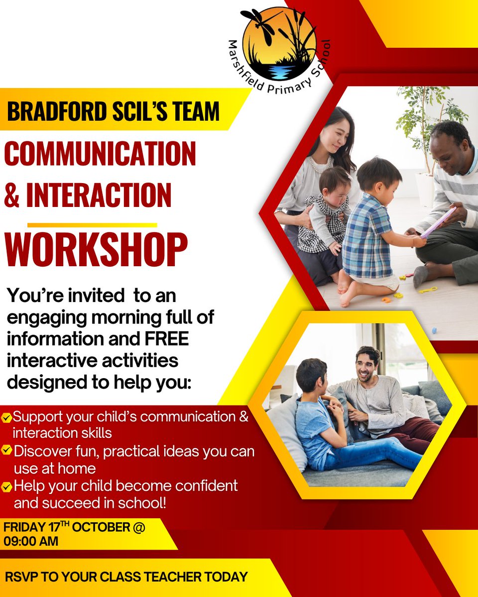 MarshfieldPS's tweet photo. 🗣️Calling all Nursery &amp; Reception parents: Join us for a fun, free morning of activities and ideas to help your child build communication and interaction skills, preparing them with the tools to succeed in school!🎒
📅 Friday 17th October 2025 @ 9am
#EarlyYears #SEND #TimetoTalk https://t.co/wlxshncFrB