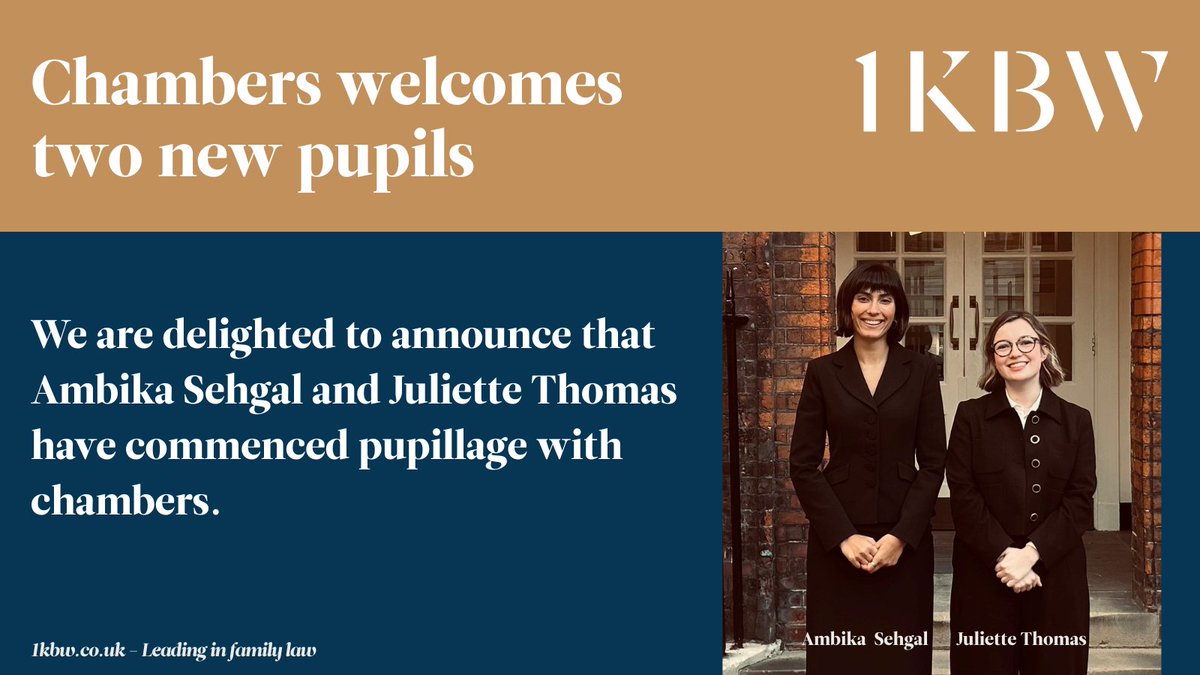 <a href="/1kbwChambers/">1KBW Chambers</a> is delighted to announce our two new pupils Ambika Sehgal and Juliette Thomas joined chambers on Monday 6 October 2025. We look forward to welcoming them both to chambers.