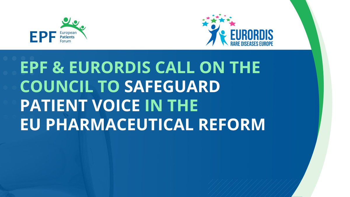 eupatientsforum's tweet photo. As trilogue talks on #EUPharma legislation resume, EPF & @eurordis urge the Council to #KeepPatientsVoting.
There’s no future for pharma without patients at the table.
Structural involvement must be safeguarded: https://t.co/zXBTTW4eMw https://t.co/7ejnZaiodl