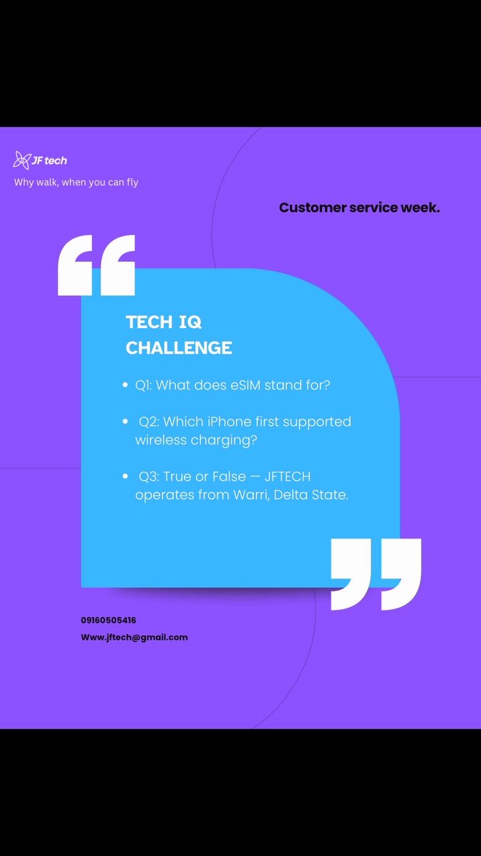 jftechng's tweet photo. In celebration of ‘Customers service week’ we bring to you this amazing piece of work 😍Follow through our page to win amazing deals when you emerge as a winner, tag your friends and follow us for more updates.
 Answer the questions on the comment section ✨

#TechTrend https://t.co/yxoMZDTe3F