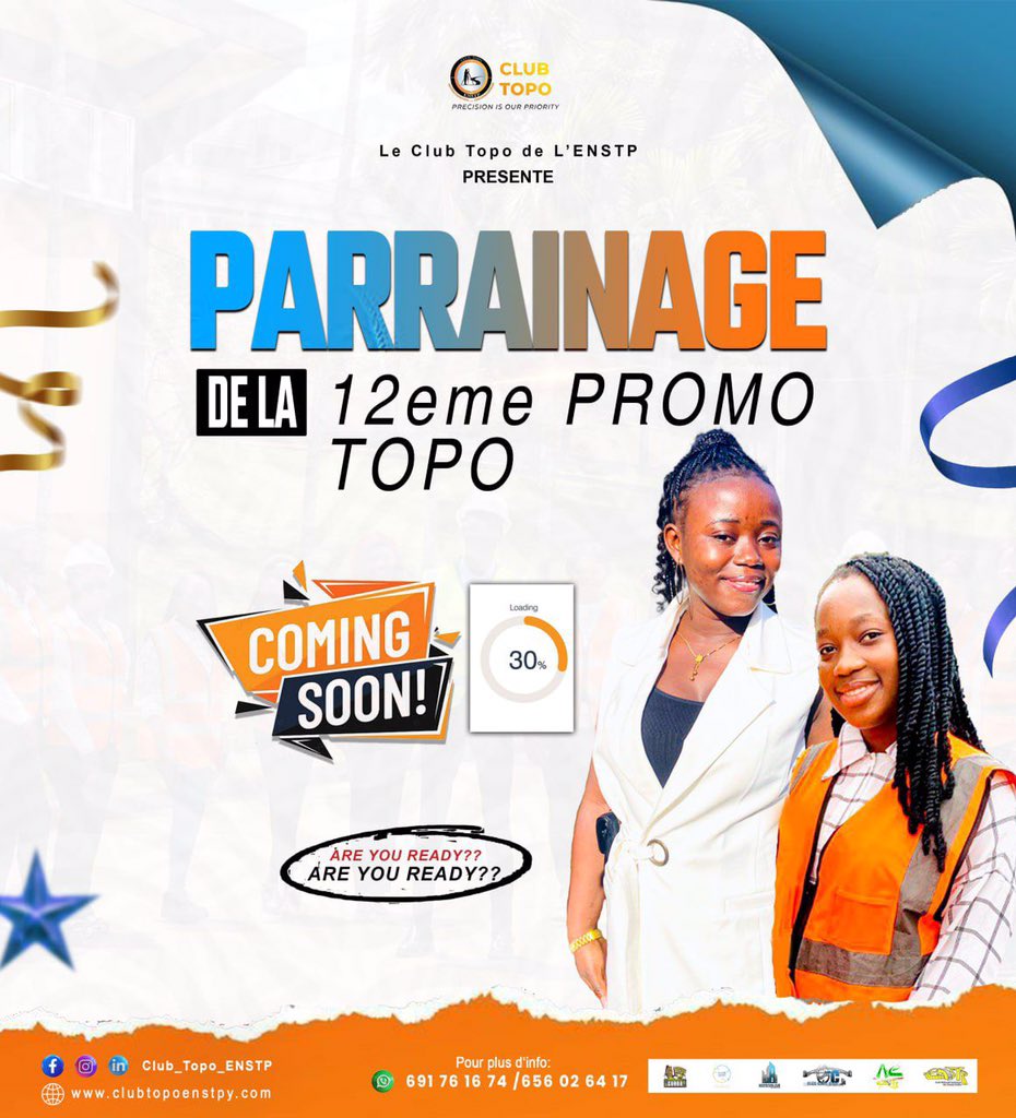 Le club Topographie et Cadastre de l’Ecole Nationale Supérieure des Travaux Publics - Yaoundé annonce la cérémonie de parrainage des étudiants de la 12eme promotion qui se tiendra dans une date ultérieure. Les informations y afférentes vous seront communiqués.