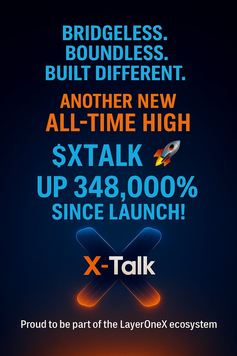 🧠 Bridgeless. Boundless. Built Different.

Another NEW ALL-TIME HIGH for $XTALK 🚀 
 Now up 348,000% since launch! 🔥

The community is growing. The charts are glowing. And the momentum’s only getting stronger.

Proud to be part of the <a href="/LayerOneX/">LayerOneX</a> ecosystem 💫
#XTalk #L1X