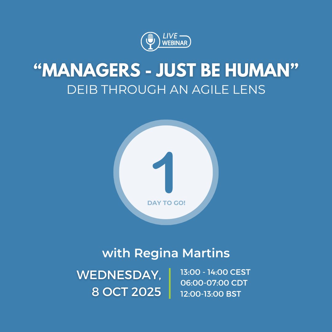 24 hours to go! ⏳

Join our webinar "Managers - Just Be Human" to explore what happens when managers bring their full humanity to leadership. 

Can't attend live? Register via the link below to receive the recording in your inbox! 👇

🔗agile42.zoom.us/webinar/regist…