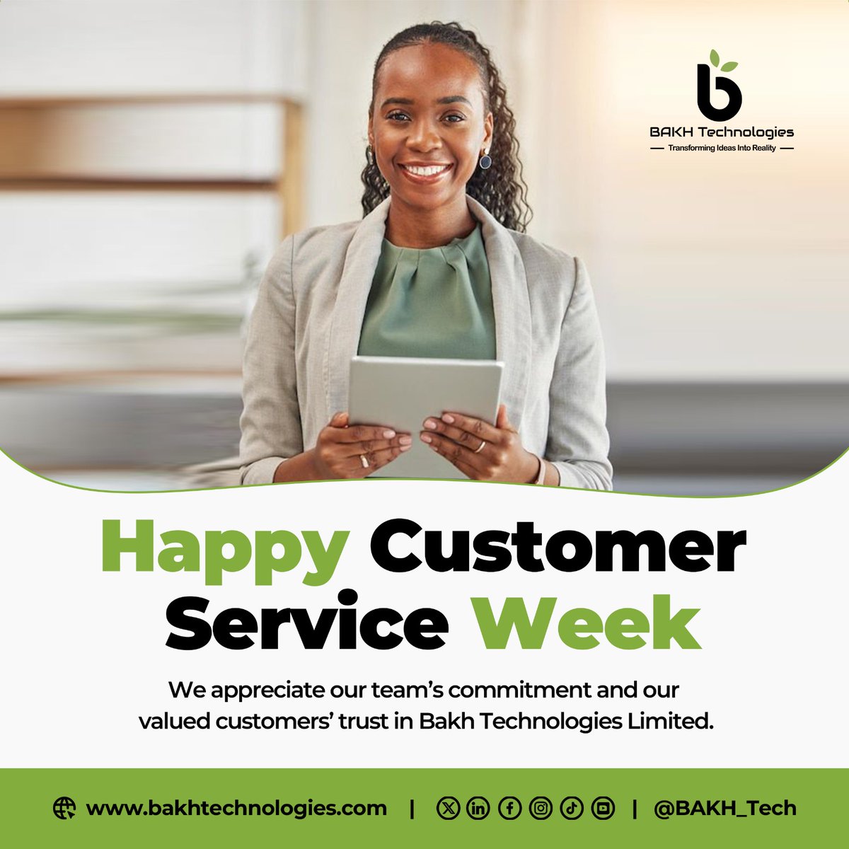 BAKH_Tech's tweet image. Happy #CustomerServiceWeek from all of us at #BAKHTechnologies!

Here’s to the power of listening, problem-solving, and exceeding expectations.

Thank you for trusting us. 🙌

#TechWithHeart #CustomerSupport #DigitalSolutions #BAKH #InnovationAfrica #UgandaTech