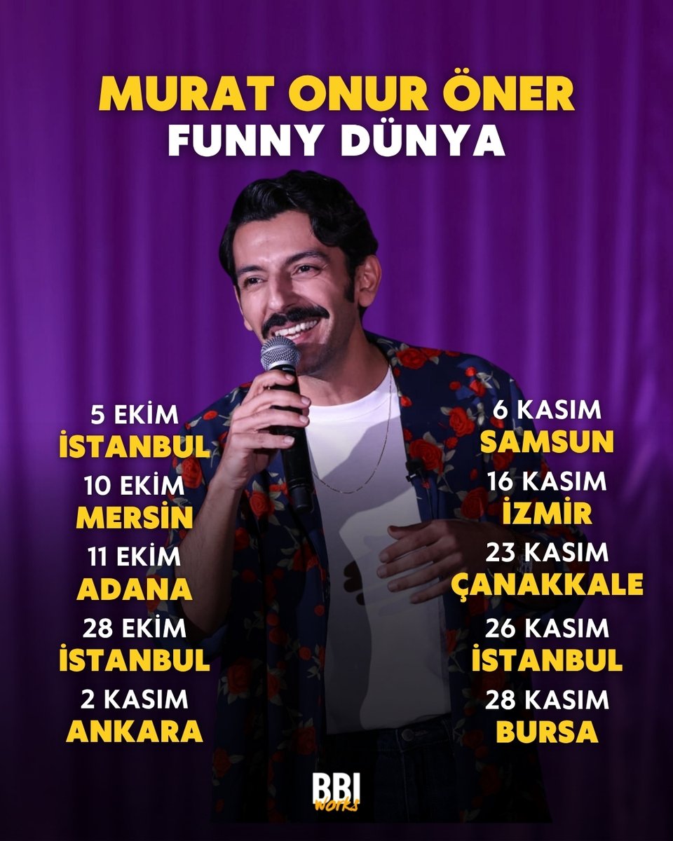 BBIWorks's tweet photo. Oyuncu, komedyen Murat Onur Öner, ilk tek kişilik stand up gösterisi “Funny Dünya” ile şehrinize geliyor!

Biletler 👇
https://t.co/2jn2RukZ2L https://t.co/byH0onL5WA