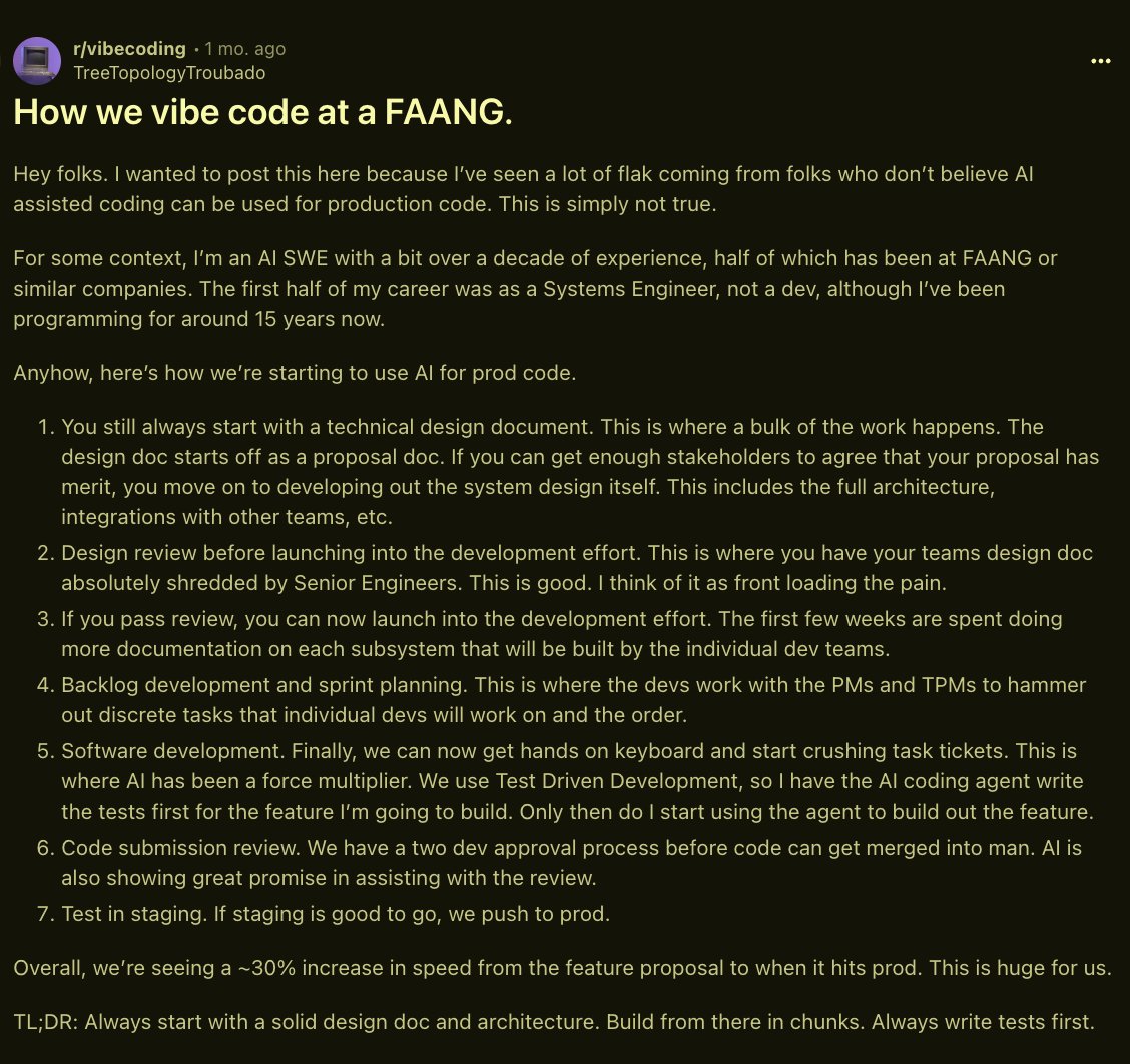 akshay_pachaar's tweet image. FAANG software engineer shares how they vibe code.
(TDD is still the key)