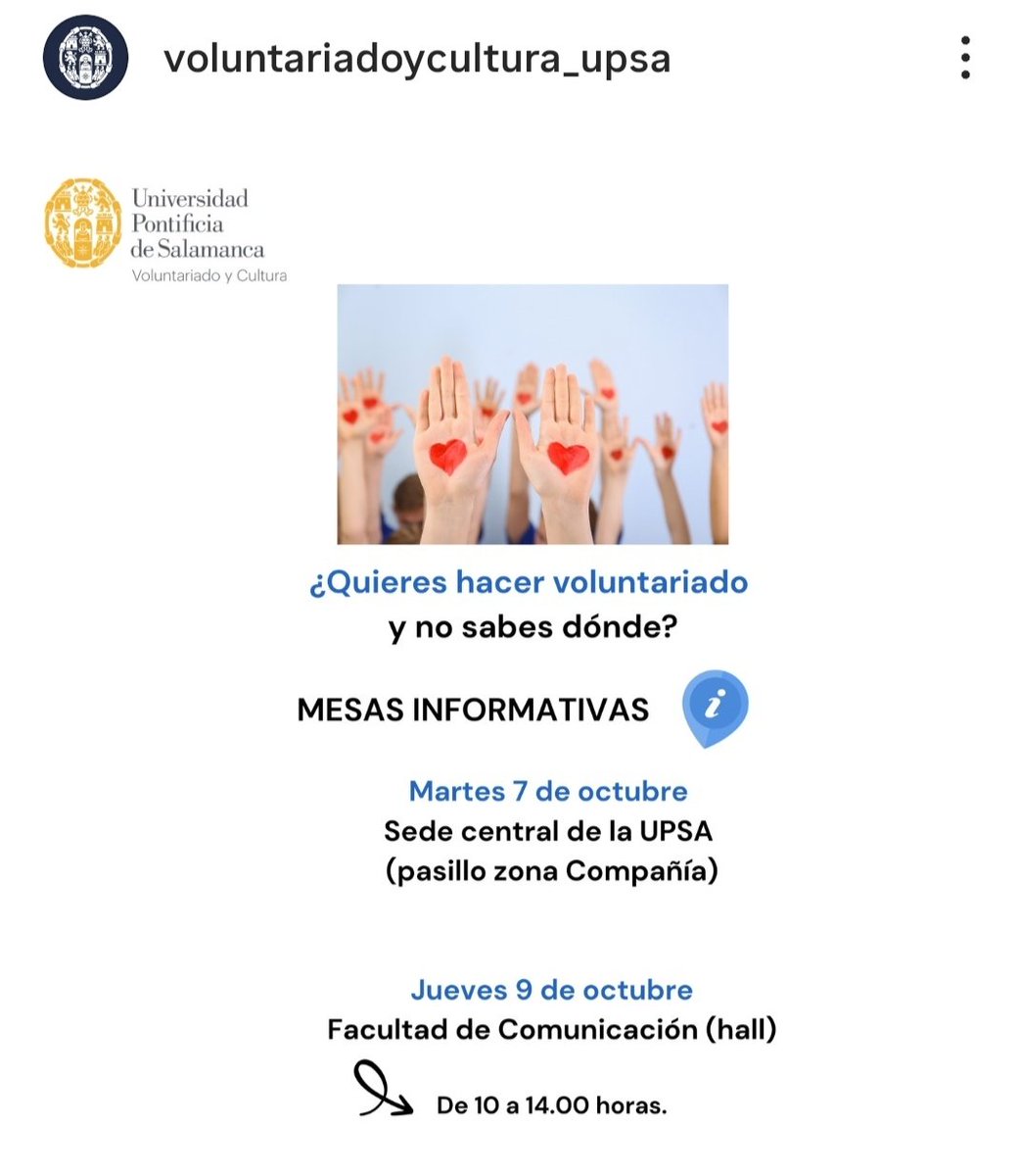 Hoy estamos en <a href="/upsa/">UPSA</a> para informar sobre los servicios que ofrece <a href="/FundacionAfim/">Fundación Afim</a> Salamanca y las posibilidades de realizar voluntariado con nosotros.
TE ESPERAMOS ☺️