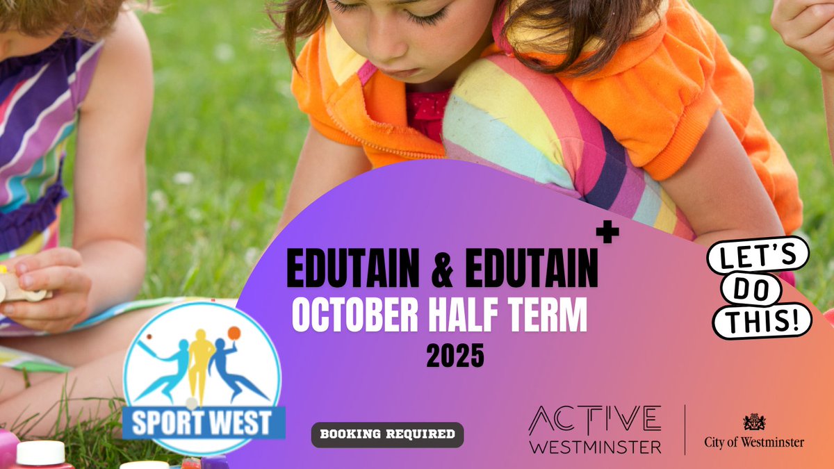 ActiveWCC's tweet image. It’s camp time! 🎉 Keep the kids in @CityWestminster 
active, creative &amp;amp; off screens this October half term with Edutain &amp;amp; Edutain+ Camps. 🏀🎨🏊🧑🏾‍🦽

📩 Book now — spaces are limited! It’s camp time: zurl.co/EuUSR

#HalfTermFun #InclusivePlay #EdutainCamps