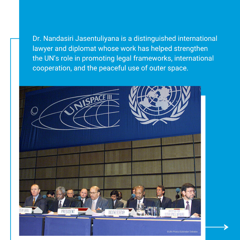 UNSriLanka's tweet photo. Our world depends on the peaceful use & exploration of outer space.
Sri Lanka's Dr. Nandasiri Jasentuliyana's contributions to @UNOOSA helped keep space safe & sustainable so everyone can benefit from the miracles of space technology.
#OuterSpaceWeek
#OurUN #අපේUN #எங்கள்UN