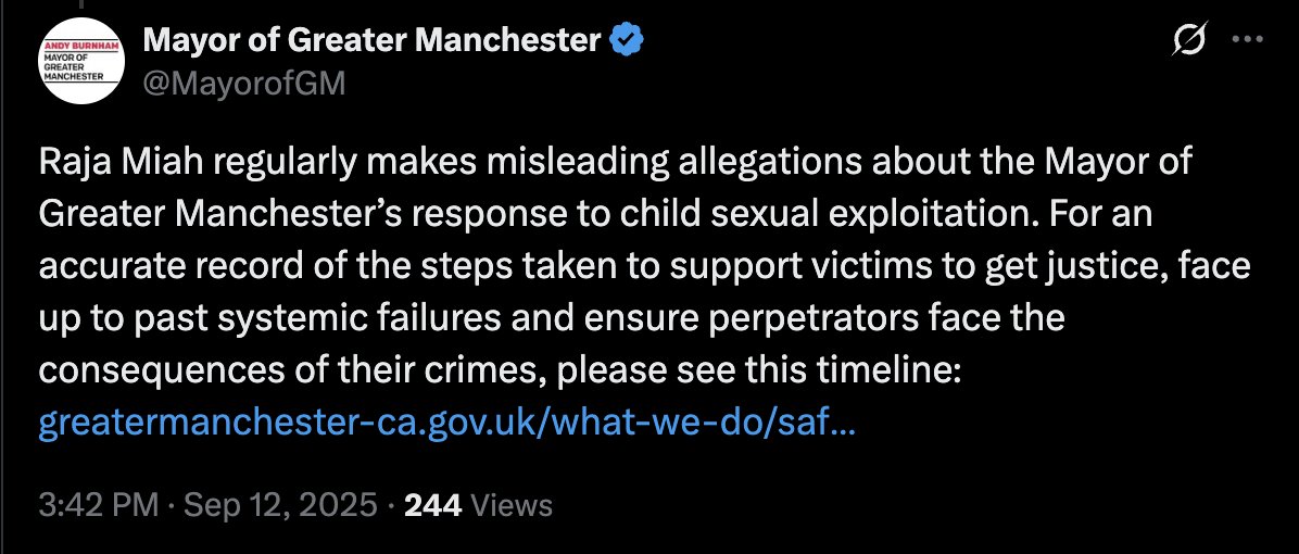 Name the Time and Place, Mr Mayor

An anonymous lackey from the office of Greater Manchester Mayor <a href="/AndyBurnhamGM/">Andy Burnham</a> has issued a statement accusing me of spreading “misleading allegations” about the Mayor’s handling of the grooming gang scandal.

Let me be absolutely clear. I will