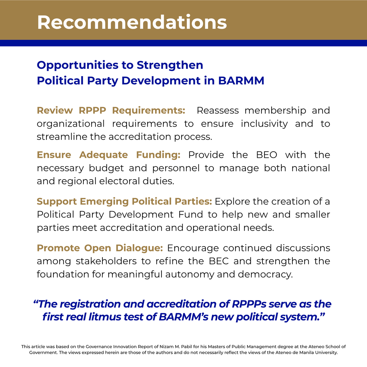 The passage of the Bangsamoro Electoral Code and its accompanying Implementing Rules and Regulations mark a historic step for BARMM, but can it enable the creation of genuine political parties?

Read the full article here: access-bangsamoro.ph/posts/think-pi…