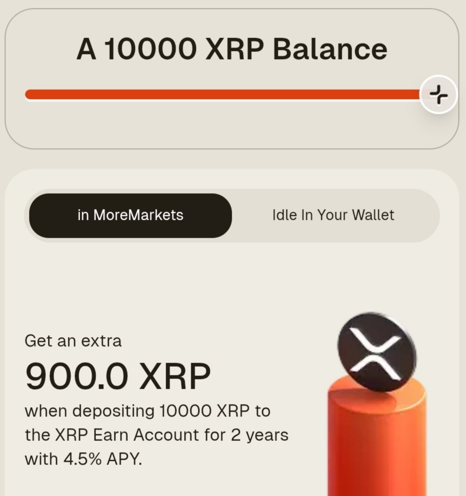 crypto_Anzal's tweet image. Today I’m showing you exactly how depositing XRP in @moremarketsxyz can earn you profits just like the example in the image You can deposit 10,000 XRP which is currently worth around $30k

If you lock it without withdrawing for 2 years in the XRP Earn Account at 4.5% APY you…