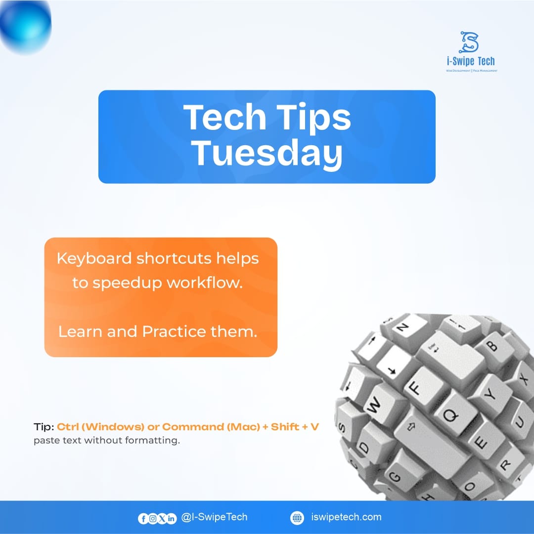 ISwipeTech's tweet image. Keyboard shortcuts = faster workflow + boosted productivity! 

They make work easier, smarter, and quicker.
What’s your go-to keyboard shortcut? Drop it below !

Want to register for a Tech course?
Send us a message now to enroll and join the next cohort!

#TechTipTuesday…