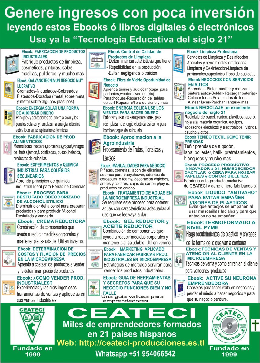 ceateci's tweet photo. PAGINA WEB de CEATECI:
https://t.co/VQZhqhxklw
Whatsapp de CEATECI:
+51 954066542
CADA LIBRO DIGITAL o EBOOK TIENE UN PRECIO
RUC: 20501675181
Fundado en 1999 https://t.co/Rngq8OT1JS