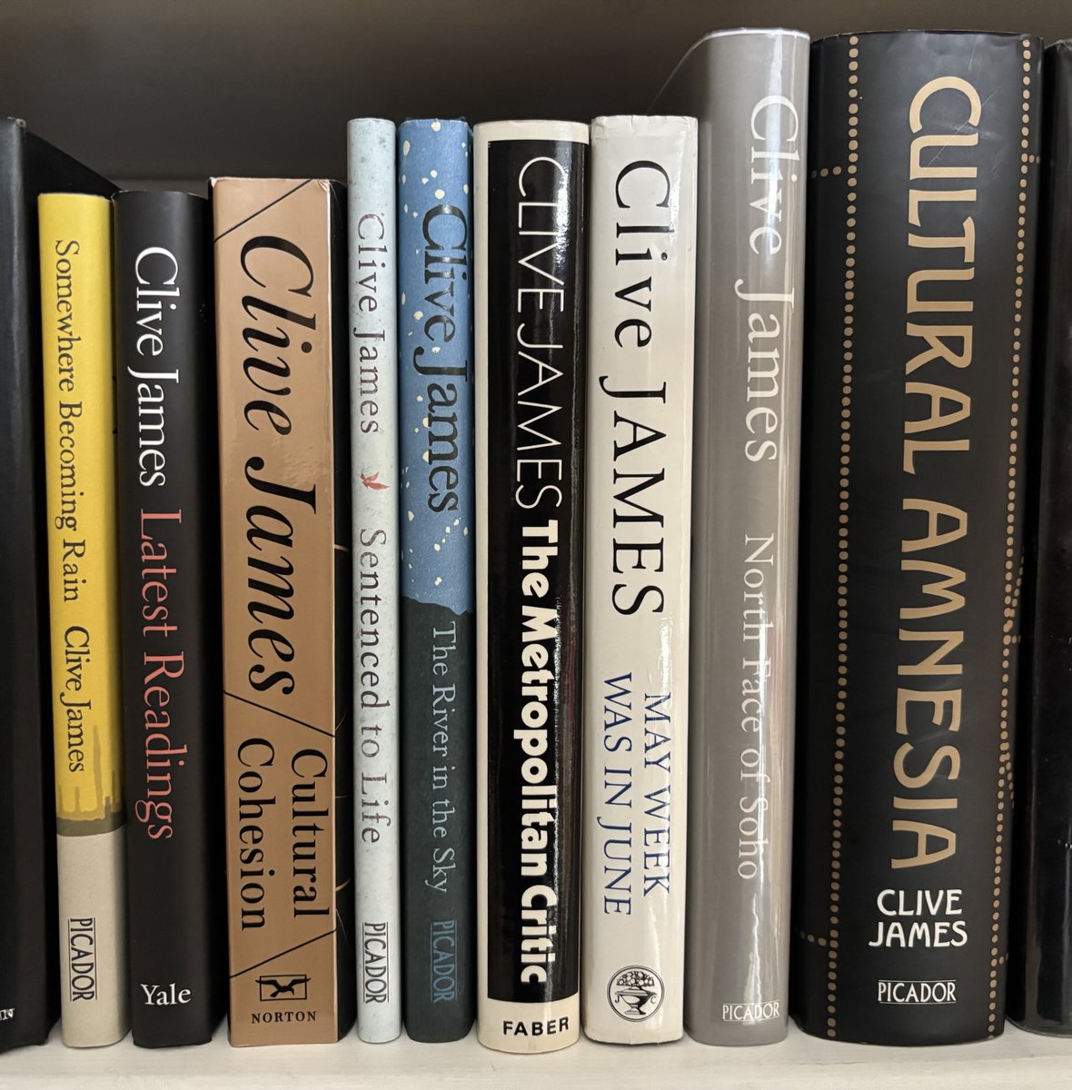 IanCallaway352's tweet photo. A snapshot of my #CliveJames shelf. To mark the date of his birth. https://t.co/tUF5ZHIHjJ
