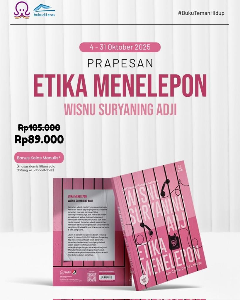 _MasWis's tweet photo. Bukan 100 halaman, bukan 150, bukan 200, "Etika Menelepon dan cerita-cerita lainnya" berisi ± 250 halaman dg 18 cerpen + 1 esai!

Cerpen kedua terpanjang adalah "Pasar Malam dan Penunggu Jurang"—cerpen ke-11—dg total ± 4250 kata. Tentang apa?

Tautan pemesanan di akhir utas >>> https://t.co/4pvGKpoRlQ