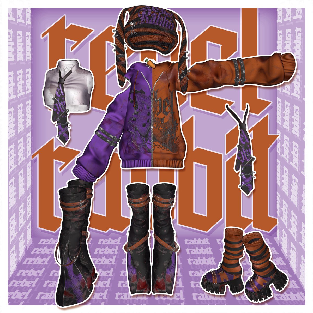 🐰🎃『Rebel Rabbit』🎃🐰
Rebel Rabbit に +Head対応 を追加しました！
フルパッケージをご購入の方は、追加でダウンロードできます✨
また、ハロウィンカラーマテリアル＆ハロウィン風の 2nd Color / 2nd Normal Texture も追加しました🎃