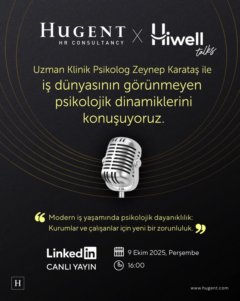 hugenthr's tweet image. Hugent x Hiwell Talks

Uzman Klinik Psikolog Zeynep Karataş ile iş dünyasının görünmeyen psikolojik dinamiklerini konuşacağız.

Takvimlerinize eklemeyi unutmayın 🗓️
LinkedIn Canlı Yayın
9 Ekim Perşembe
Saat 16:00

#Hugent #Hiwell #MentalHealthAtWork #LiveOnLinkedIn