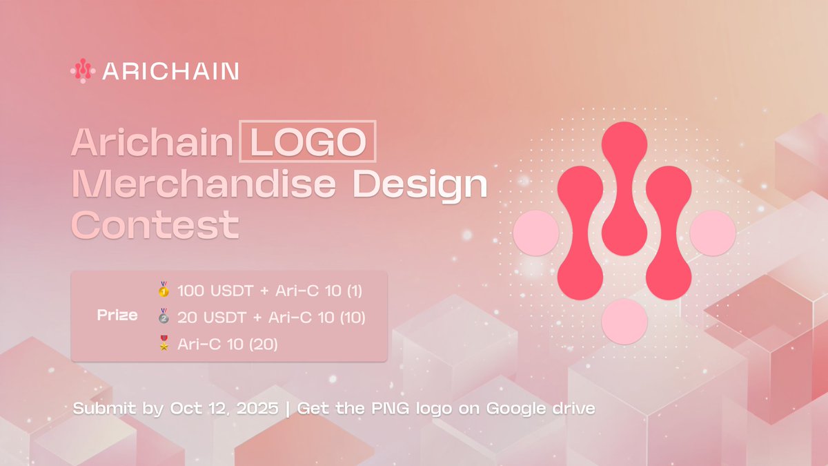 DavidKayod24288's tweet image. ARICHAIN Logo Merchandise Design Contest

We’re launching a 10-day creative event starting today!
Design merchandise mockups (t-shirts, mugs, stickers, tote bags, etc.) using the official ARICHAIN logo, and win rewards 🎉
✨ Winners will be selected based on creativity