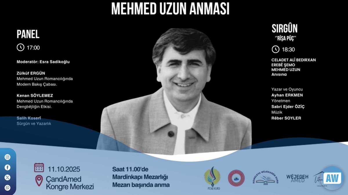 Şaredarîya Amedî ya Şaristanê Girdî, seba nuştox Mehmed Uzunî ke yew nameyo muhîm ê edebîyatê kurdkî yo, bernameyêkê yadkerdişî virazeno.

ajansawelat.com/ki/mehmed-uzun…