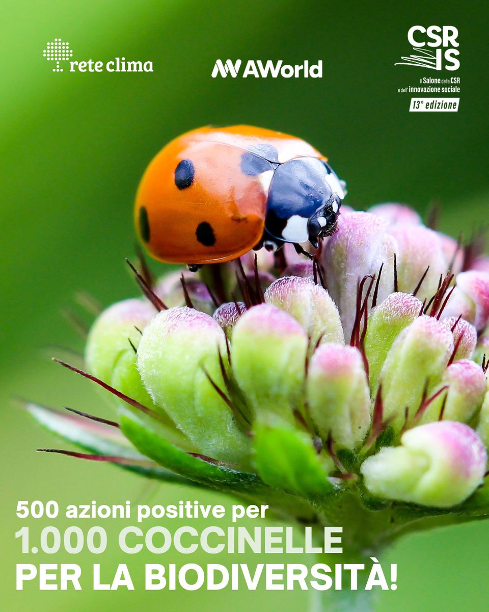 ReteClima's tweet image. #ReteClima e @AWorld_ActNow: un’alleanza per la #Biodiversità durante Il #SaloneCSRIS25 per stimolare l’adozione di #azioni concrete di #sostenibilità da parte dei partecipanti. Obiettivo? Raggiungere 500 #azioni per il rilascio di 1.000 #coccinelle nel Bosco della CSR!🐞