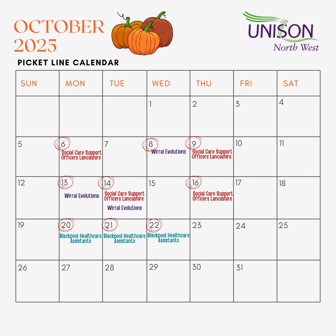 👀UNISON North West Picket Line dates for October