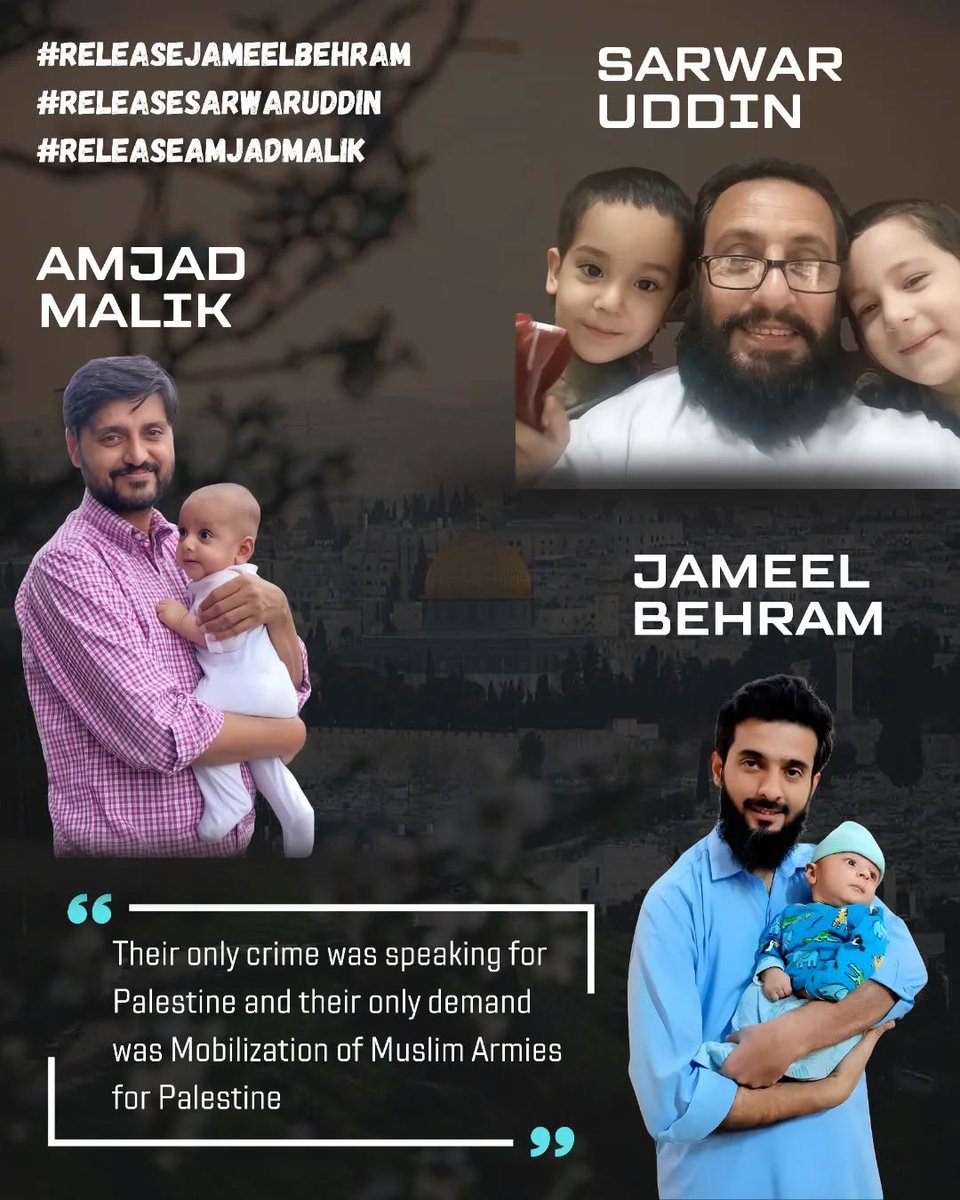 Just bear in mind,
You can abduct bodies, 
Not the ideas, 
We are and we will continue being one body, release them now!!!!

#ReleaseJameelBehram
#ReleaseAmjadMalik
#ReleaseSarwarUddin