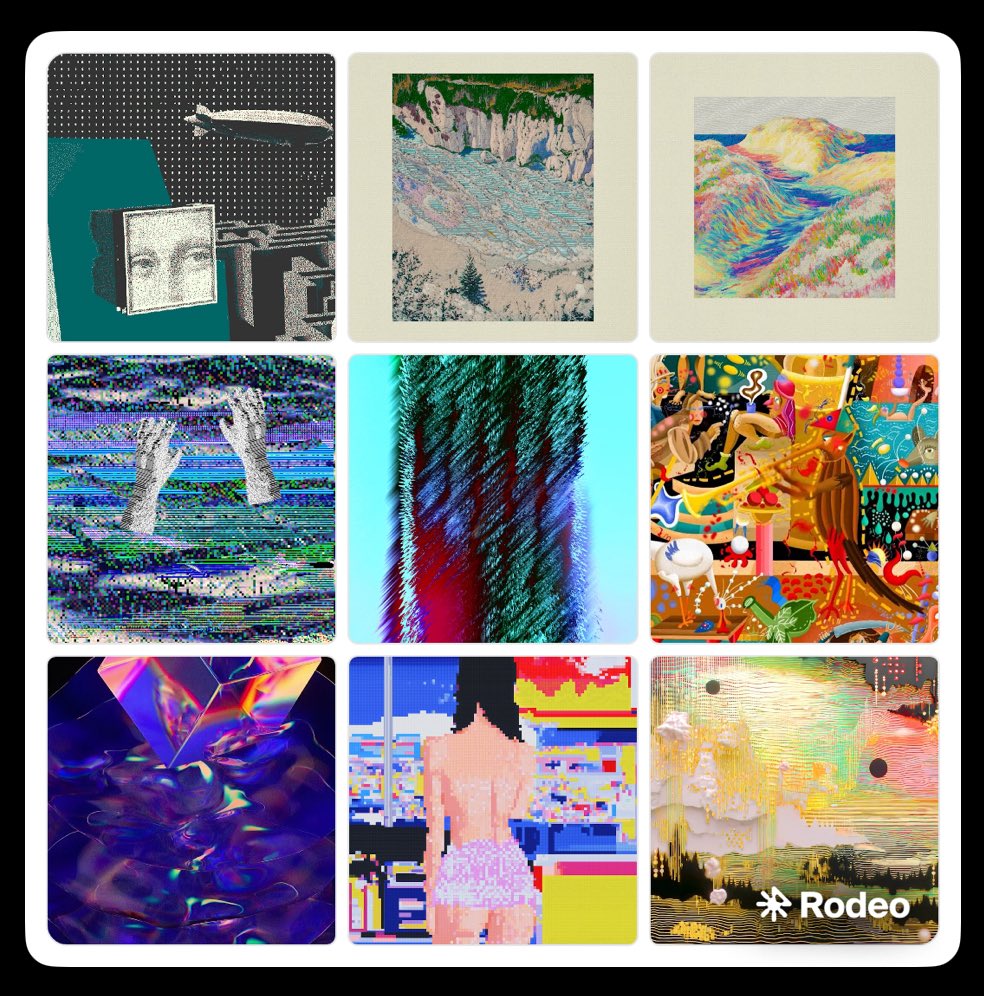 My Top 9 on <a href="/rodeodotclub/">Rodeo</a> featuring <a href="/tamasantalart/">Tamas Antal</a>, <a href="/harmonywrennn/">wren 🪴</a>, <a href="/GregNikshumika/">Greg Nikshumika</a>, <a href="/Wizard_Kin/">kinwiz.base.eth （︶︿︶）Kin Wiz</a>, <a href="/lucianaguerraok/">Luciana Guerra</a>, <a href="/andrealitmus/">🍅 andrealitmus</a> and <a href="/1000Landz/">𝟣𝟢𝟢𝟢𝐿𝒶𝓃𝒹𝓏 🔥</a> rodeo.club/post/738124897…