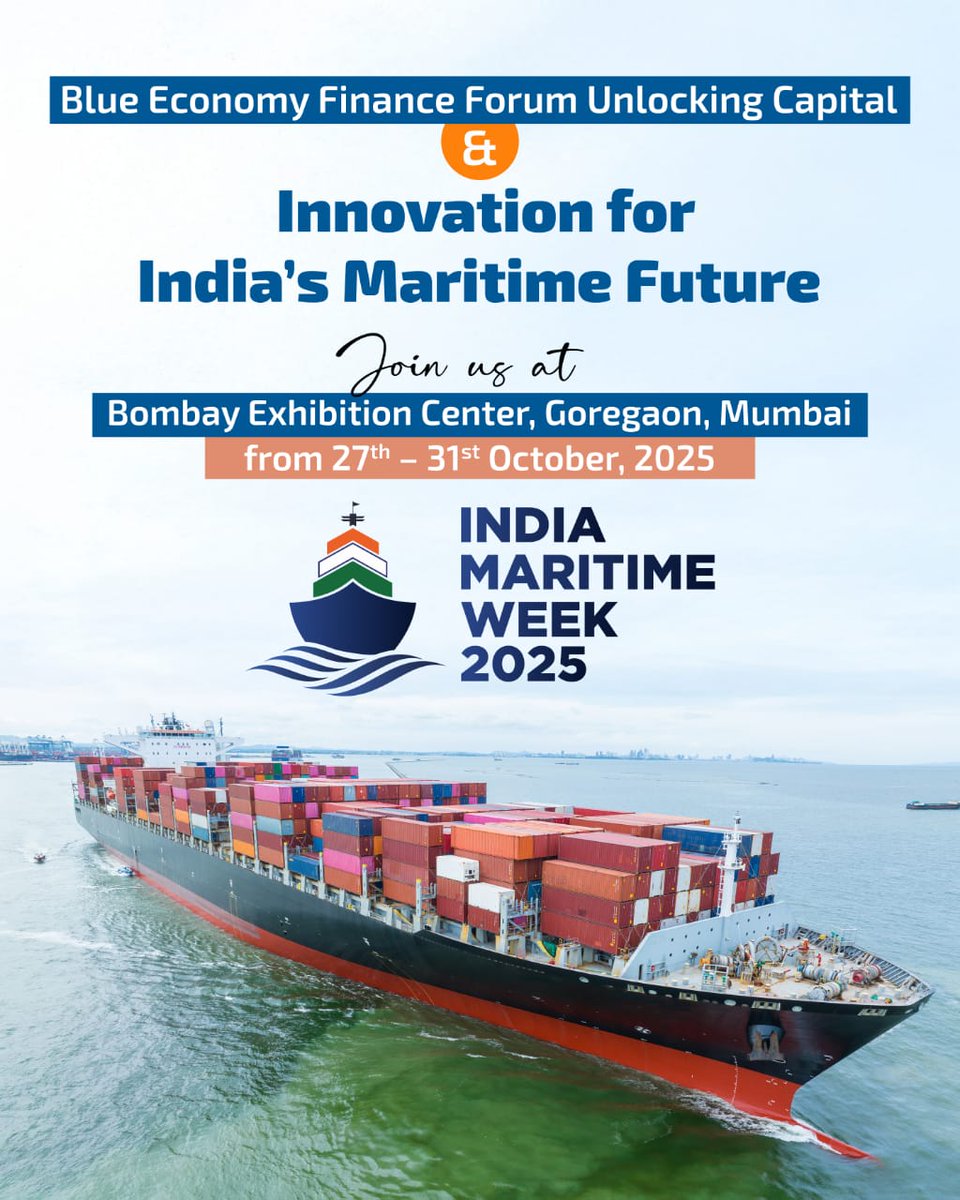 SMPort_Kolkata's tweet photo. India is ready to host the world! 🌏

🌊 Syama Prasad Mookerjee Port, Kolkata takes pride in being a Premier Sponsor of India Maritime Week 2025 — the nation’s flagship maritime event uniting ports, global investors, innovators, and industry leaders under one visionary platform.

Anchored in a deep commitment to #AtmanirbharBharat, the event will chart the course for a stronger, smarter and more sustainable maritime India.

📅 27th – 31st October, 2025
📍 Bombay Exhibition Center, Goregaon, Mumbai

Join us as India sails ahead to shape the future of global maritime excellence! ⚓

#IndiaMaritimeWeek2025 #SMPK #BlueEconomy #MaritimeIndia #Innovation #PortLedDevelopment #Sustainability #GlobalMaritimeHub

@shipmin_india 
@PIB_ShipMin
