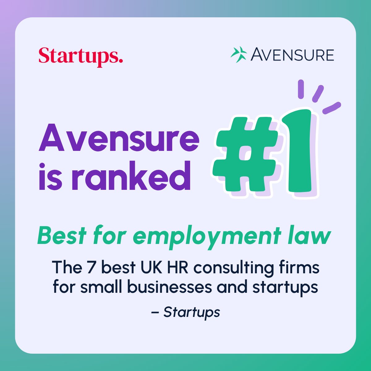 💜 Avensure Ranked #1 for Employment Law 💜
Startups.co.uk named us the UK’s top HR consultancy for small businesses, praising our “strong core functions” in HR, employment law &amp; health &amp; safety.
⭐4.8 Trustpilot | 🏆 Feefo Platinum Award