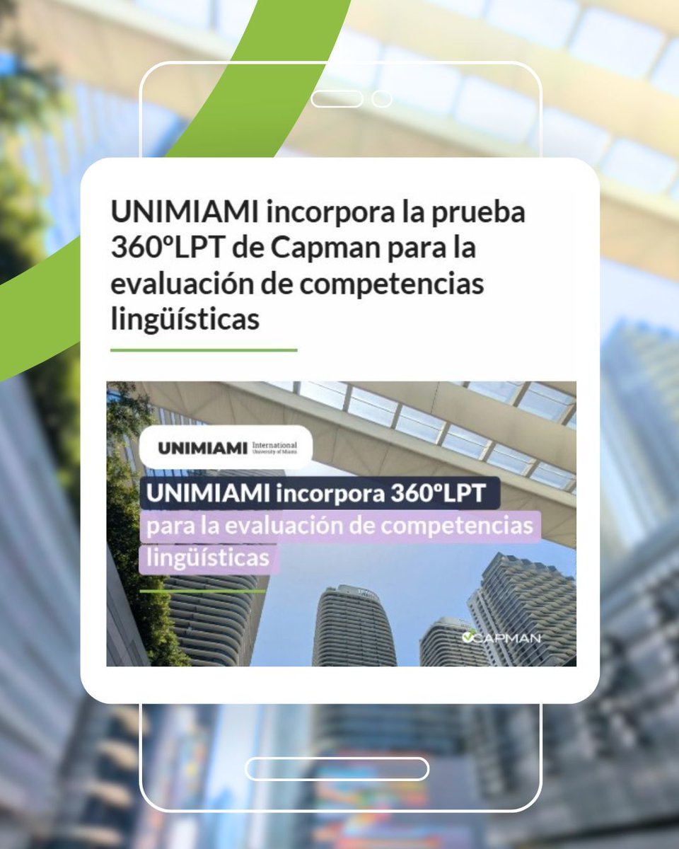 Capmantesting's tweet image. 🌍🤝 En Capman celebramos una nueva alianza con UNIMIAMI International University of Miami, que ha elegido el 360ºLPT como prueba oficial para evaluar el nivel de inglés y español de su comunidad académica.
buff.ly/x0Mw8Ly