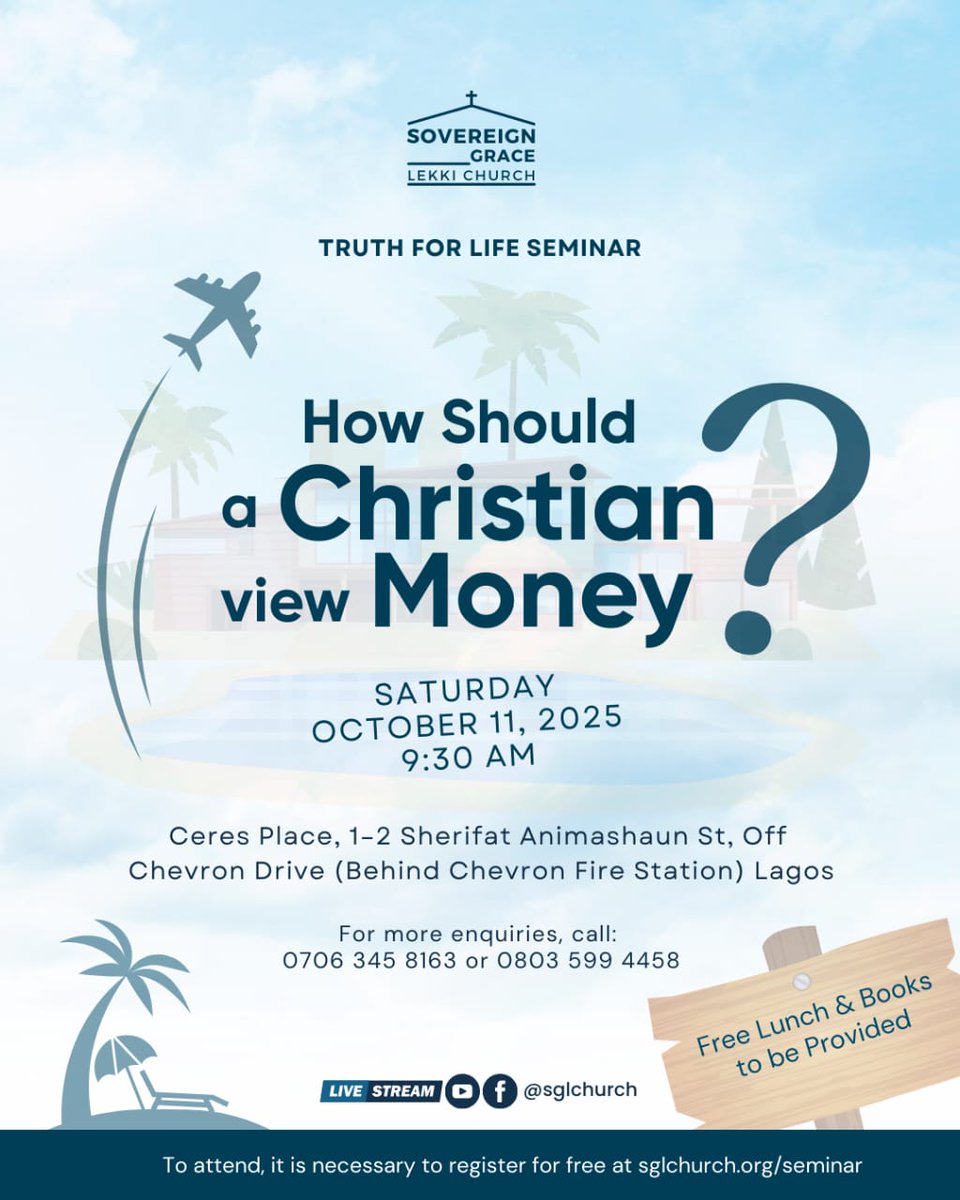 sgl_church's tweet photo. Money and faith—tough to balance. What are “true riches”? How can we be faithful with what we have?  Find answers this Saturday, 11th October at the Truth For Life Seminar. Time: 9:30AM.
Free registration, lunch &amp; books 👉🏾https://t.co/3f8XNOAxf4 https://t.co/gE0bK1Xr99