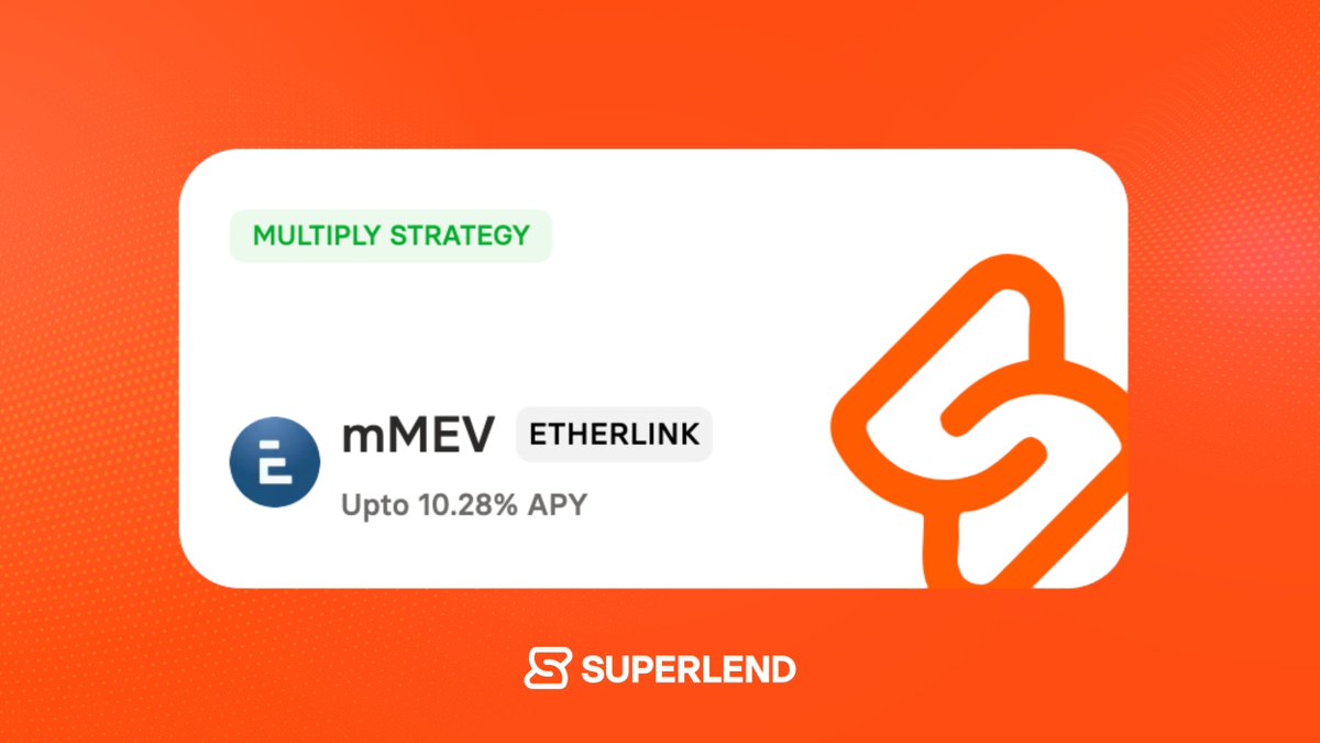 SuperlendHQ's tweet image. mMEV by @MidasRWA is quickly becoming one of the most consistent yield assets on Etherlink.

Backed by MEV Capital&apos;s market neutral strategy, mMEV delivers ~10% APY from structured low-volatility yields across multiple chains.