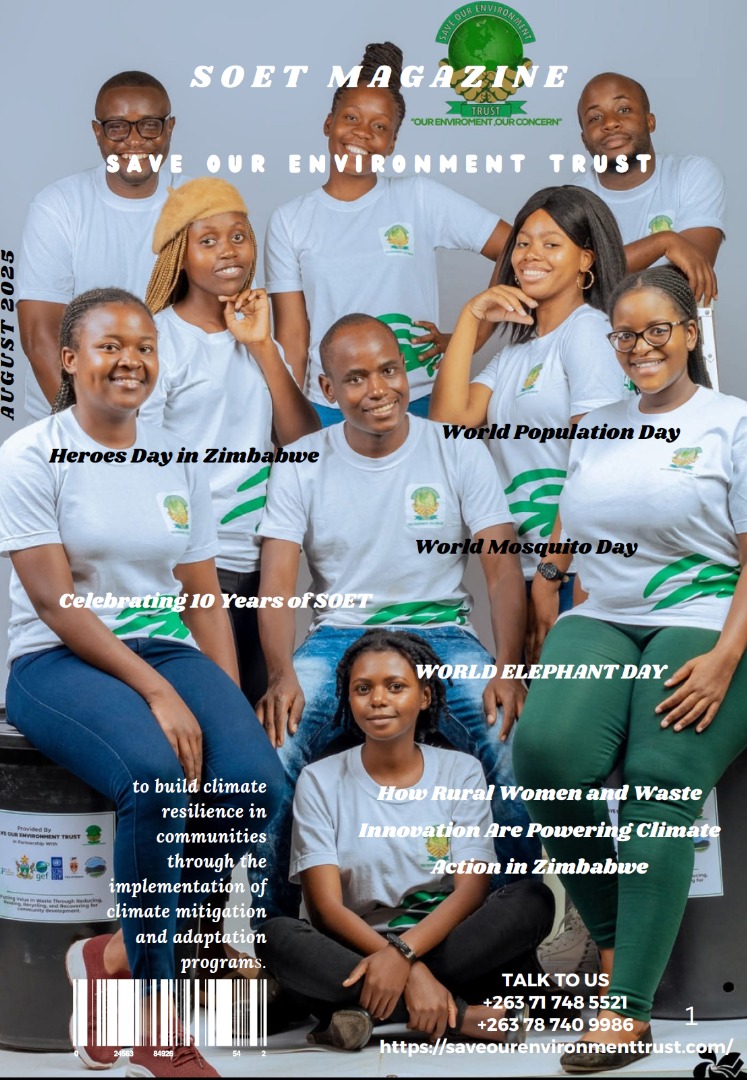 Celebrating 10 years of grassroots impact! SOET MAGAZINE | Aug '25 honors: 🦸 Heroes Day 👩🏾‍🌾 Rural Women &amp; Waste Innovation 🐘 World Elephant Day 🦟 Mosquito Day 🌍 Population Day 📖 Read: anyflip.com/chayt/svkj/🌐 Join: saveourenvironmenttrust.com