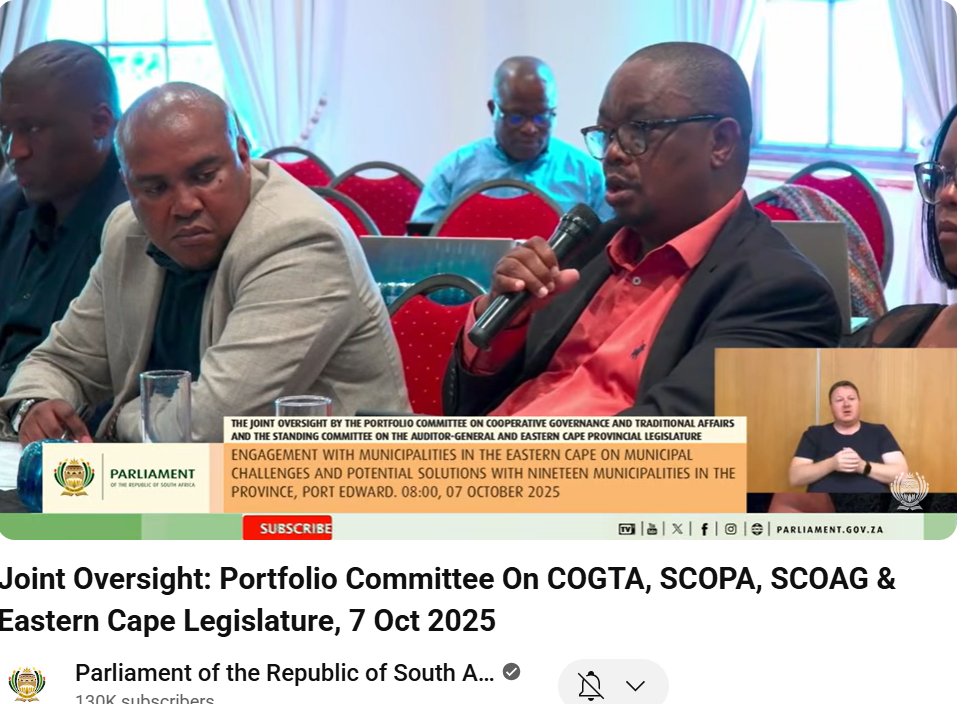 (1/3) The beleaguered Sundays River Local Municipality is now appearing before <a href="/ParliamentofRSA/">Parliament of RSA</a>'s joint oversight delegation and <a href="/eclegislature/">EC Legislature</a>. For the past 7 financial years up to and incl 2023/24, the <a href="/AuditorGen_SA/">Auditor-General South Africa</a> has issued disclaimer audit opinions. <a href="/SABCNews_Radio/">SABC News Radio</a> <a href="/eNCA/">eNCA</a>