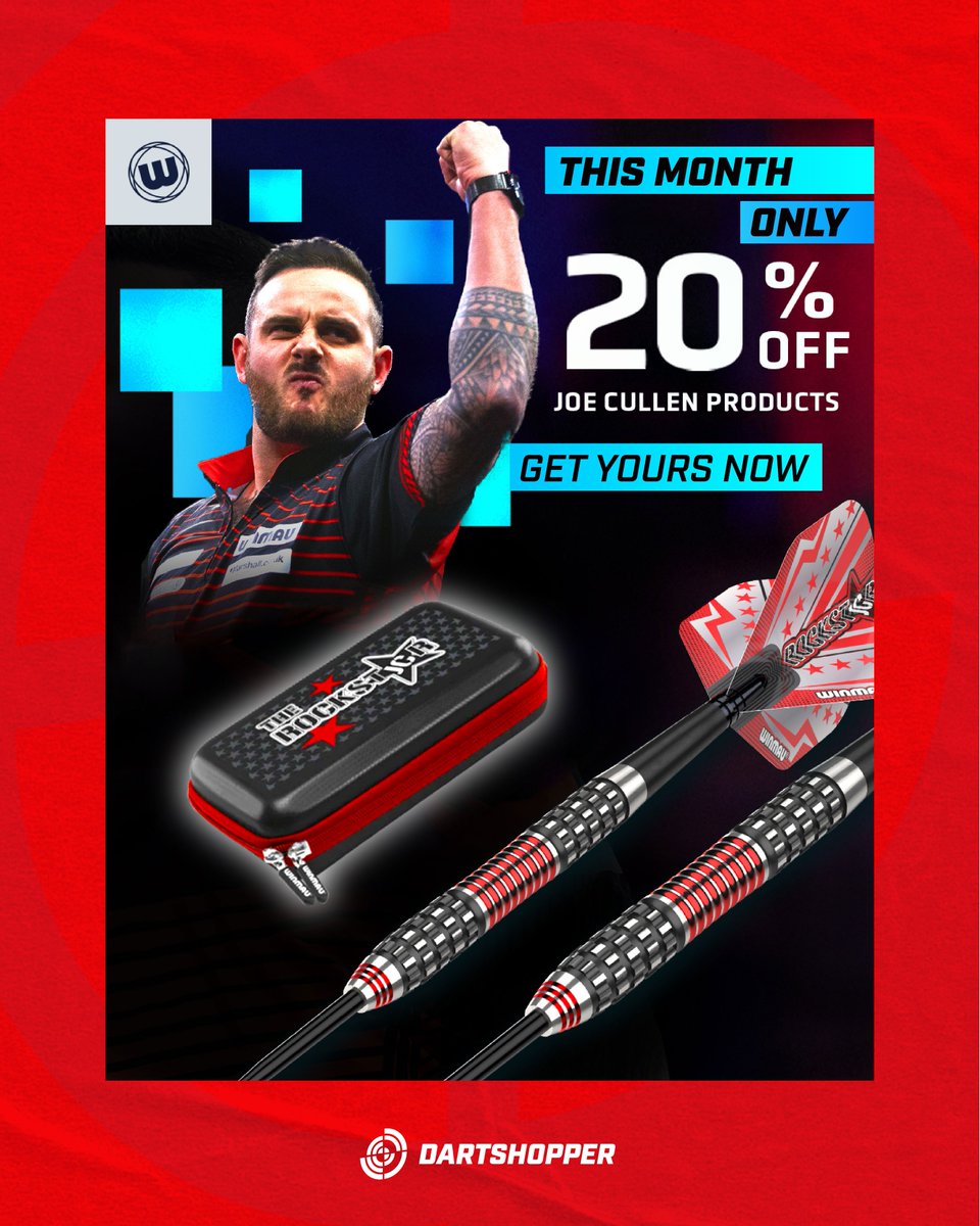 Dartshopper's tweet image. 🎯 Winmau Joe Cullen October Special 🎯
Enjoy 20% OFF Joe Cullen products all month long!
👉 Shop here: linktr.ee/dartshopper

#dartshopper #JoeCullen #TheRockstar #TargetDarts #dart