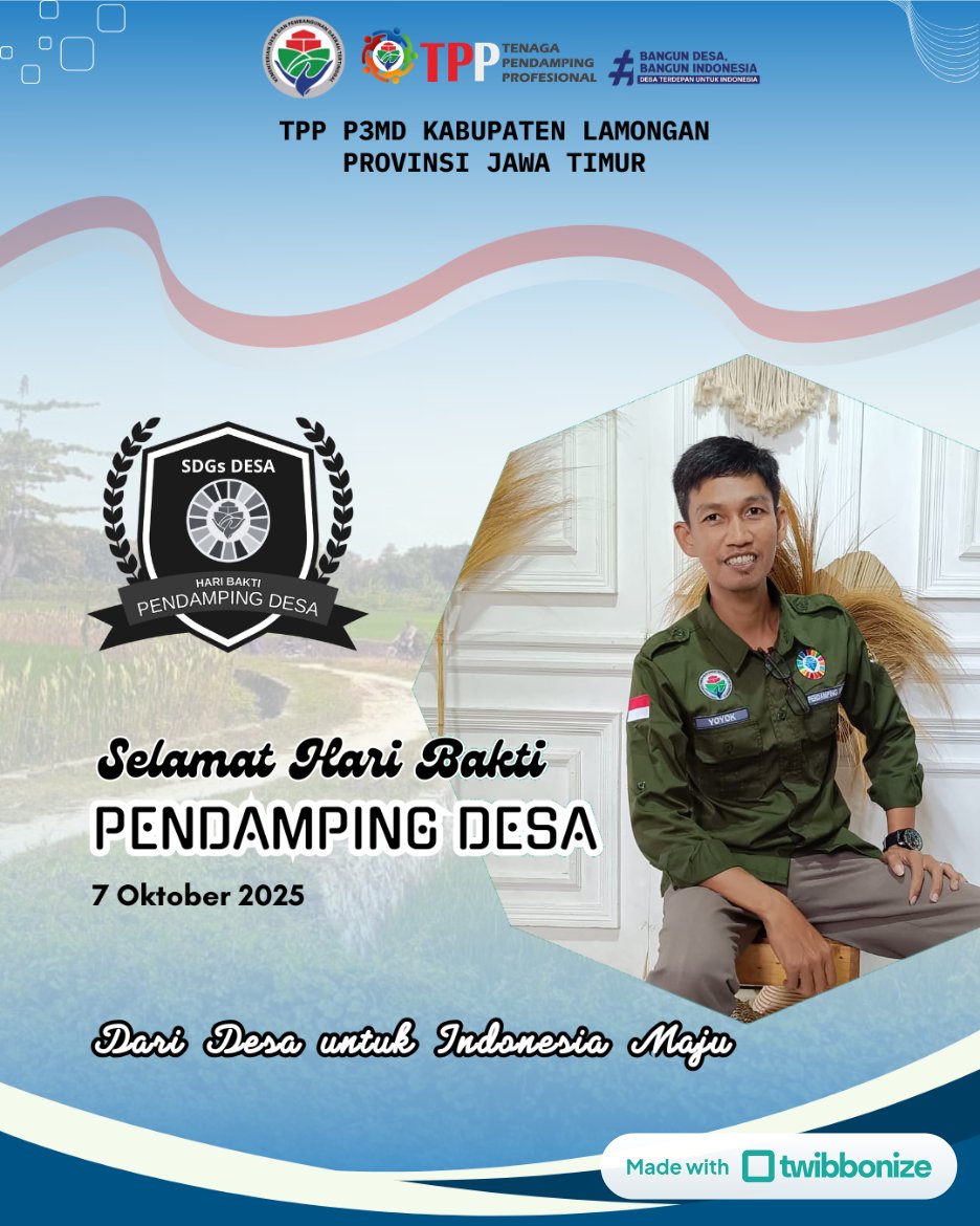 Kami #TPPJawaTimur #TPPLamongan mengucapkan selamat #HariBaktiPendampingDesa 2025, dari Desa untuk Indonesia Maju.
#BangunDesa
#BangunIndonesia
#desaterdepanuntukindonesia
#KemendesPDT
<a href="/YandriSusanto27/">Yandri Susanto</a>
<a href="/ArizaPatria/">Ariza Patria</a>
<a href="/taufikmadjid71/">IG : taufik.madjid</a>
<a href="/kemendespdt/">#BangunDesaBangunIndonesia</a>
<a href="/mediapubl_TPP/">Media Publikasi</a>
