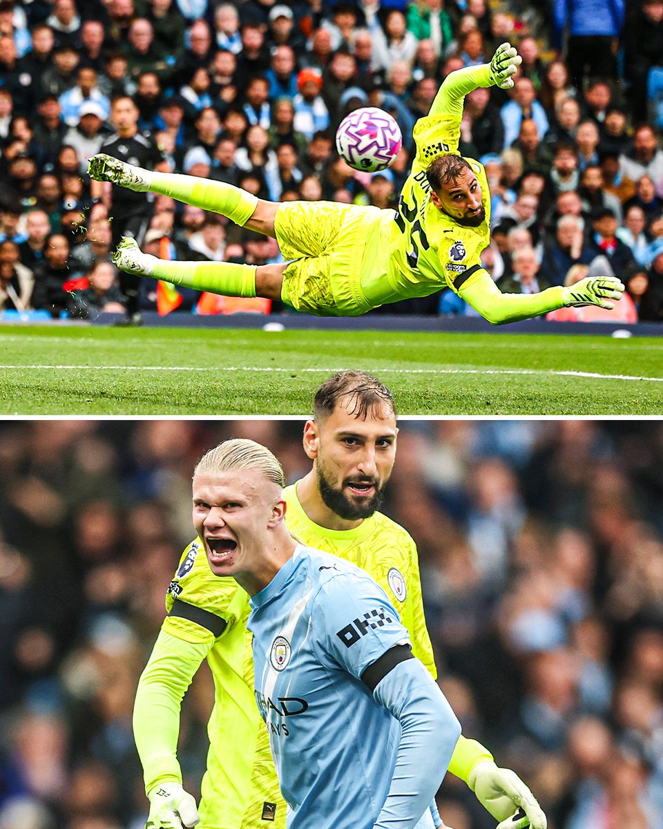 ESPNUK's tweet image. Manchester City have not lost a game since Gianluigi Donnarumma joined the club 🧱
