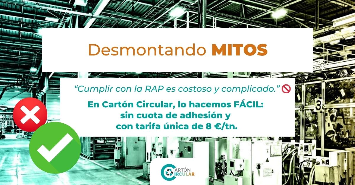❌ Mito: Cumplir con la #RAP es costoso y complicado.
✅ Realidad: En #CartónCircular lo hacemos sencillo y eficiente: sin cuota de adhesión y con tarifa única de 8 €/tn para todos los materiales.
#SCRAP #EconomíaCircular #GestiónDeEnvases