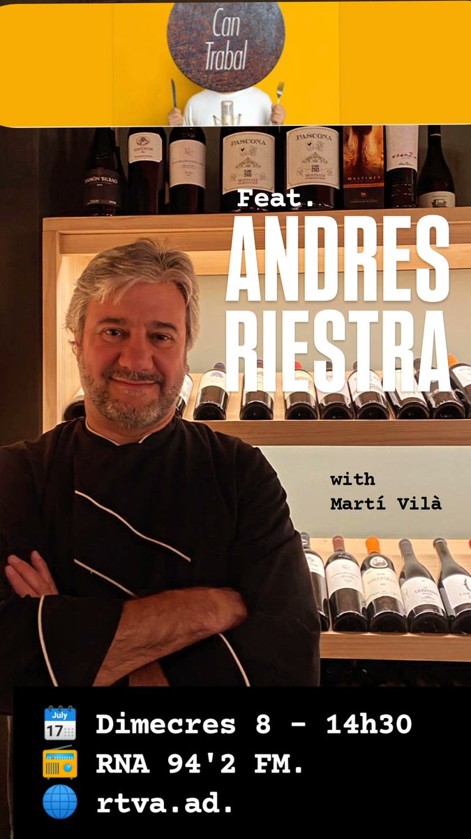 Demà teniu taula a Can Trabal, el restaurant radiofònic de <a href="/rtvandorra/">RTVA</a> 
📻 94'2FM 🌐 rtva.ad
🗓️ 8/10 🕝 14:30