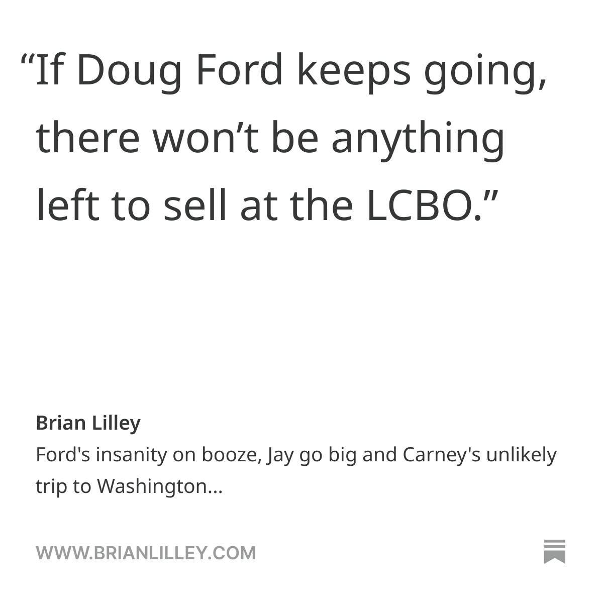 I think it's time for Doug Ford to calm down and find an off-ramp from his crazy booze banning rhetoric.
Newsletter is out, read &amp; subscribe.
brianlilley.com/p/fords-insani…