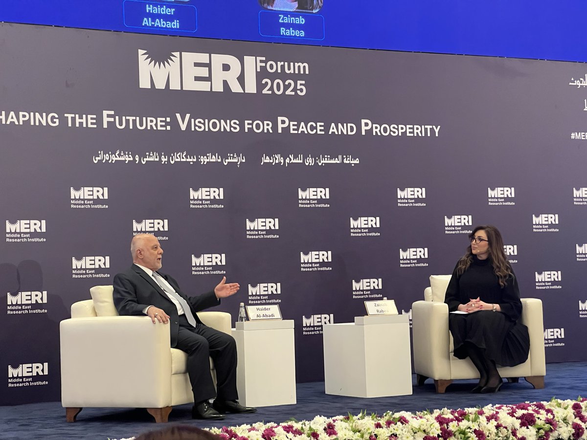 JegirKH's tweet photo. Continuing #MERIForum with a fireside-chat on “The Challenge of State-Building amidst Complex Political Dynamics” with @HaiderAlAbadi, Former Prime Minister of Iraq &amp; Leader of Al-Nasr Alliance https://t.co/7JnTgwIeGn