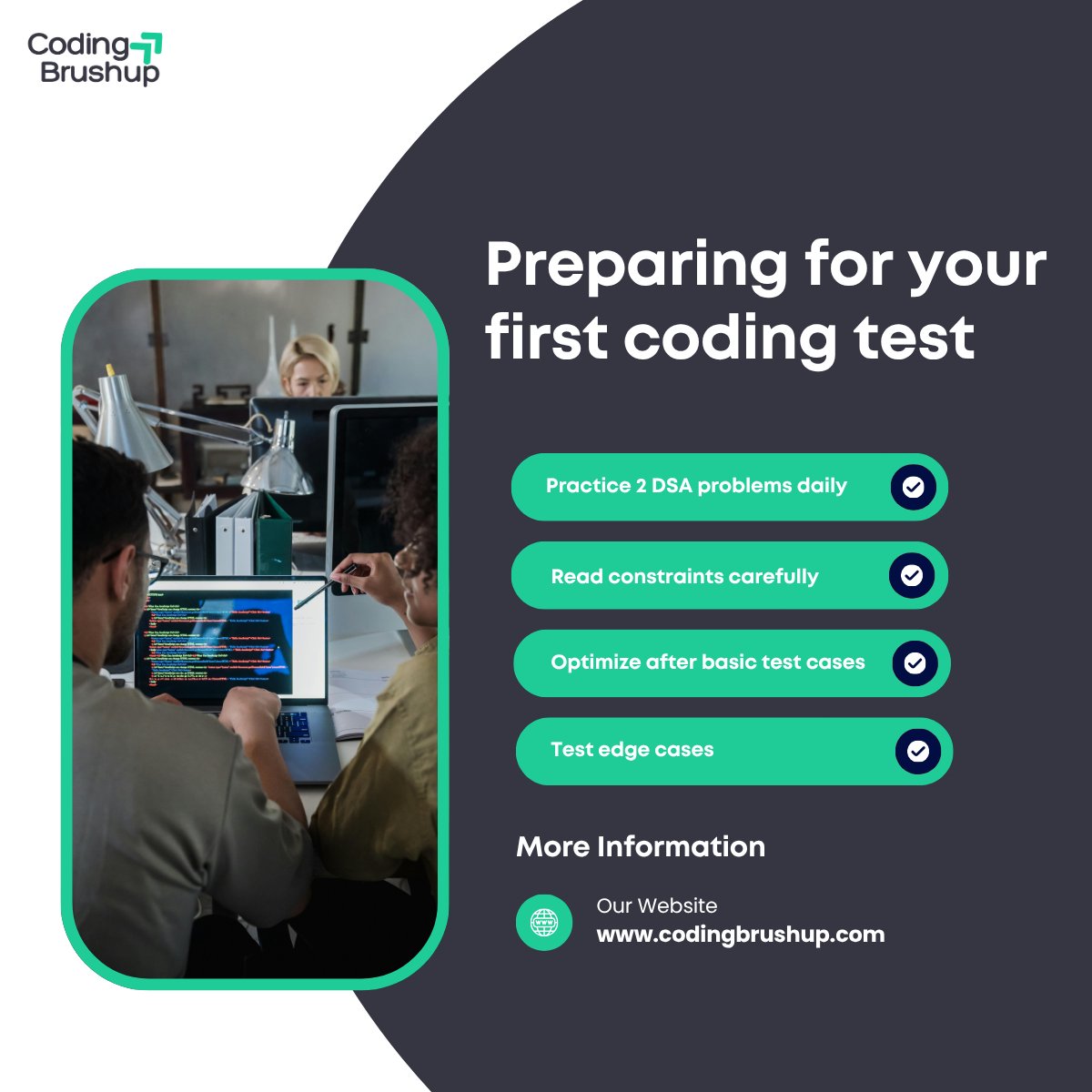 Codingbrushup's tweet image. Preparing for your first coding test?
Start small, stay consistent, and focus on logic — not just syntax.
With the right prep, every problem becomes a stepping stone! 💡
#CodingTest #DSA #CodingBrushup #TechCareers #Bootcamp
codingbrushup.com