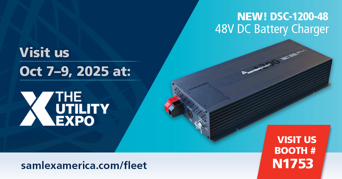 Day 1 at #TheUtilityExpo2025 ⚡
See us at booth N1753 → featuring the new DSC-1200A-48 dual charging system for ePTO solutions.

✅ Efficient 48V DC charging
✅ Reduce fuel &amp; engine wear
✅ Smarter fleet power

Stop by &amp; connect with the Samlex team! #SamlexAmerica #UtilityFleet