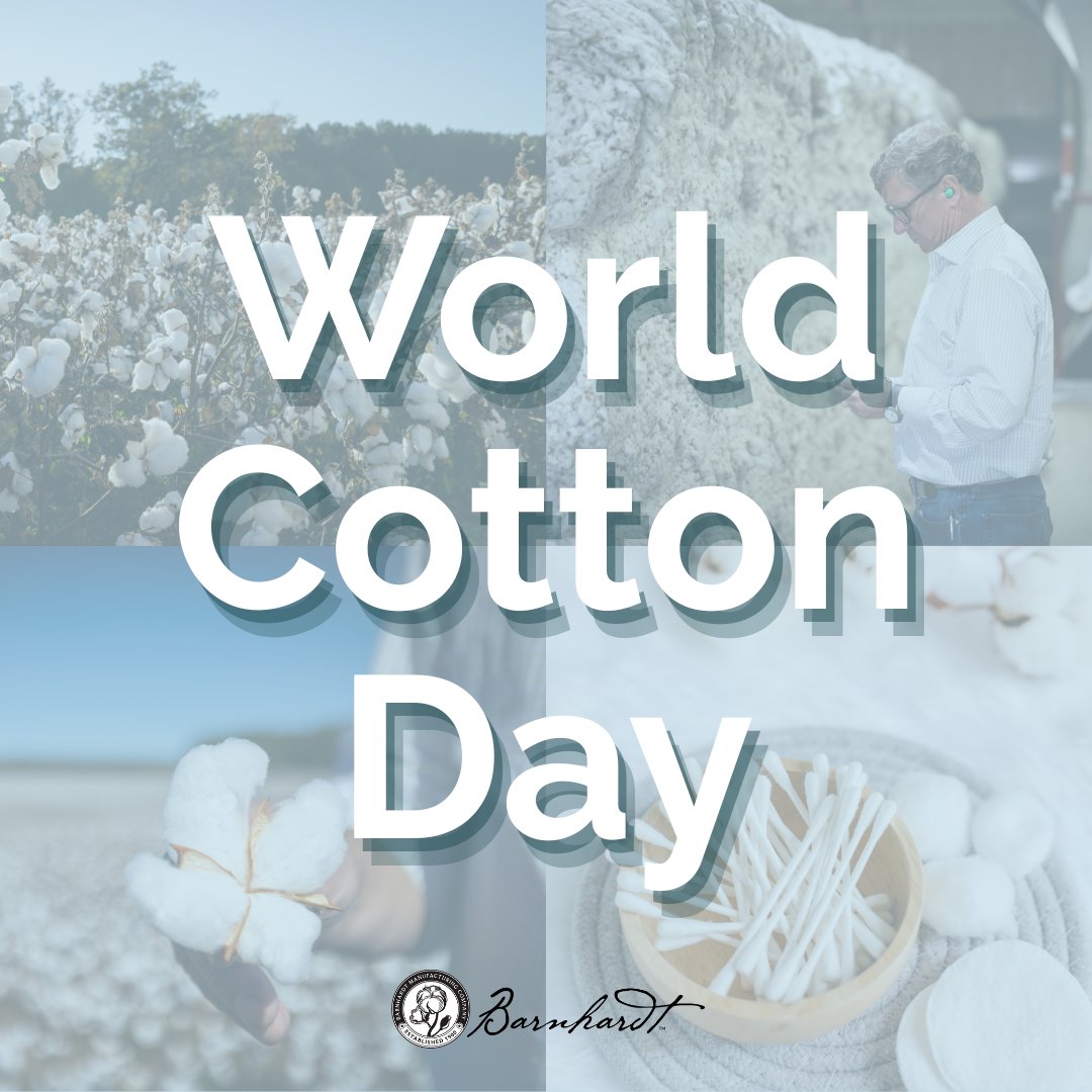 CottonBarnhardt's tweet photo. Today on #WorldCottonDay, we celebrate the power of cotton, a fiber that supports livelihoods, promotes sustainability, and drives innovation around the world. 🌍 At Barnhardt, we’ve spent over 100 years perfecting the art and science of cotton. #Barnhardt #cottonforgood https://t.co/TkLjl3b83K