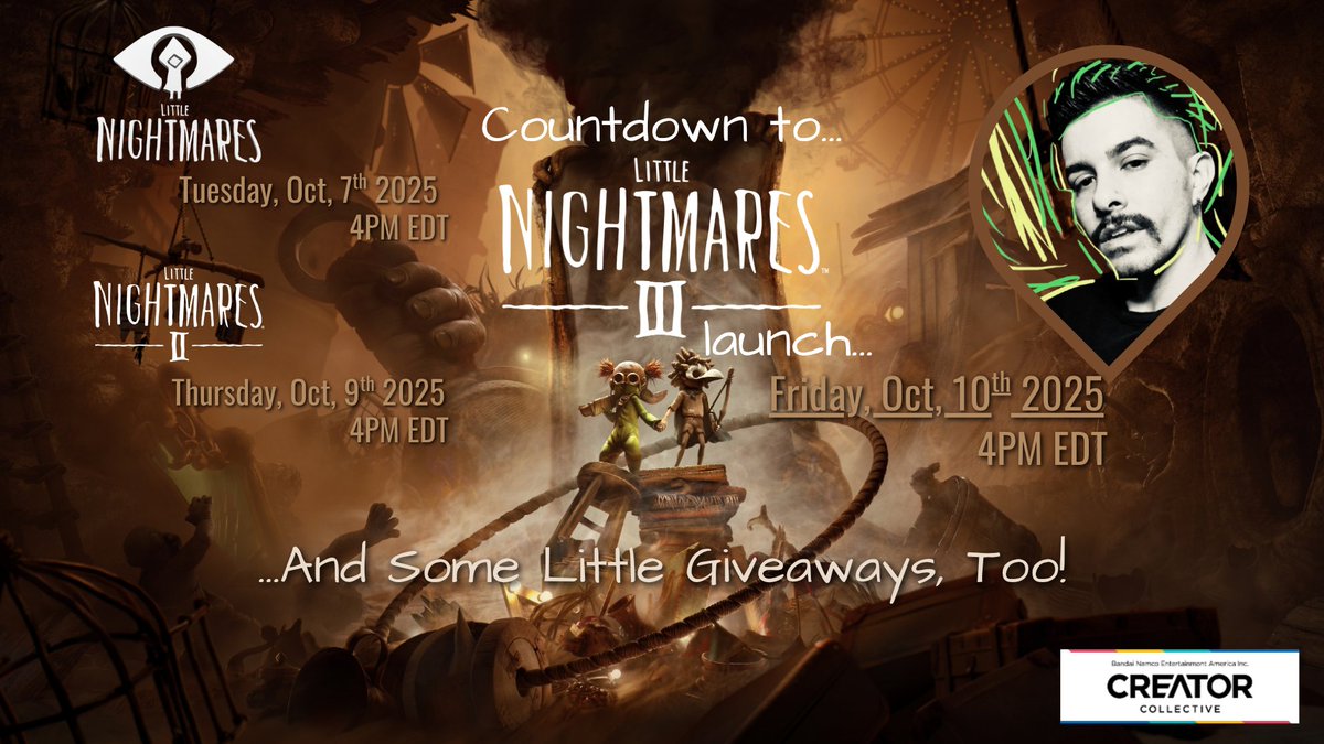 This week! Countdown To Little Nightmares III! We'll be playing through the entire series throughout the week and hosting some surprise giveaways, too! #BandaiNamcoCreator