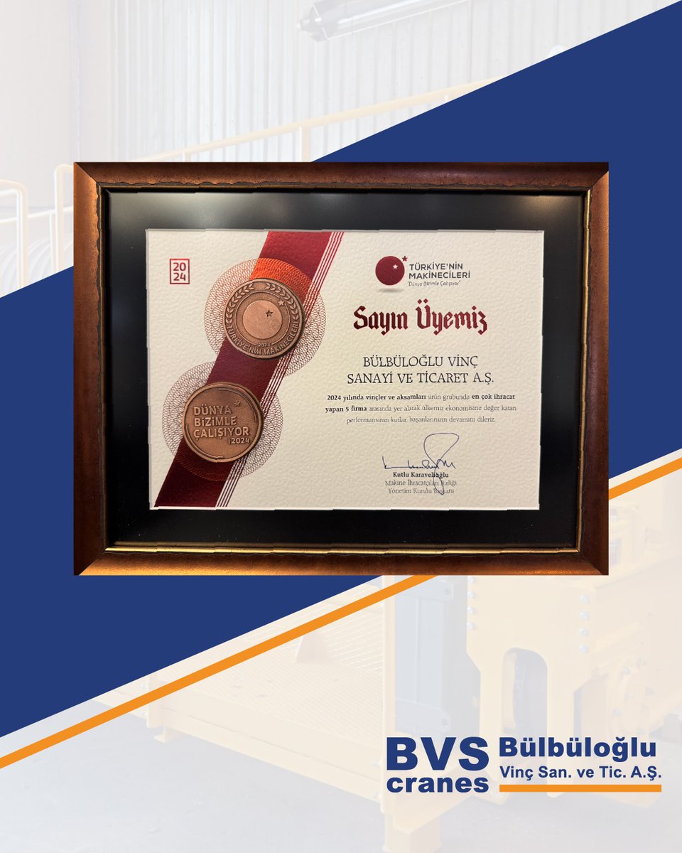 bvscrane's tweet photo. We are proud to be recognized by the Turkish Machinery Exporters Association (Makine İhracatçıları Birliği)  as one of the Top 5 exporters in 2024 in the “Cranes and Components” product group! 🏆 https://t.co/rYhb3v1UrV
